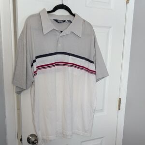 Stylish Polo Shirt in Gray, White, and Red